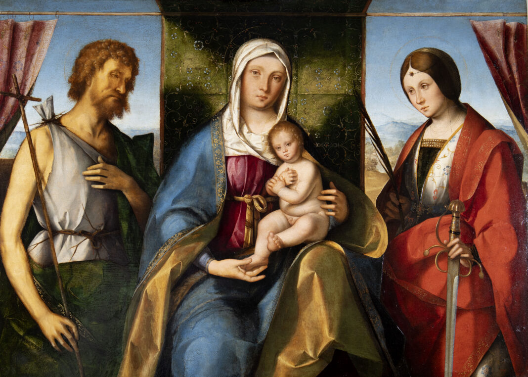 Boccaccio Boccaccino - Madonna con il bambino tra i santi Giovanni Battista e Caterina d'Alessandria o Giustina
