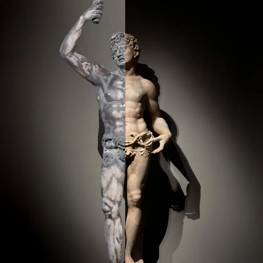 Museo del Duomo - Statua di Bacco prima e dopo il restauro.