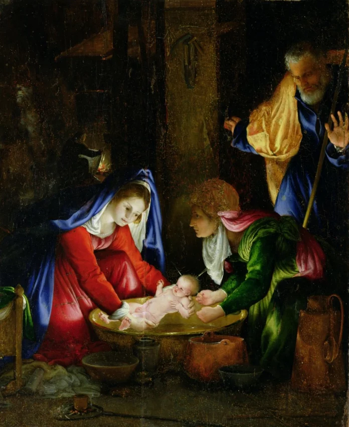 Lorenzo Lotto (Venezia, 1480 circa - Loreto, Ancona, 1557 circa) Natività Olio su tavola, 55,5 x 44,7 cm Firmata e datata Lotus 1525 Siena, Pinacoteca Nazionale