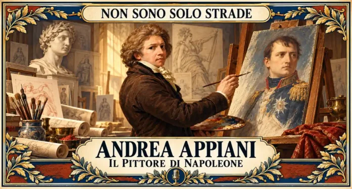 Illustrazione di Andrea Appiani nel suo atelier mentre dipinge un ritratto di Napoleone.