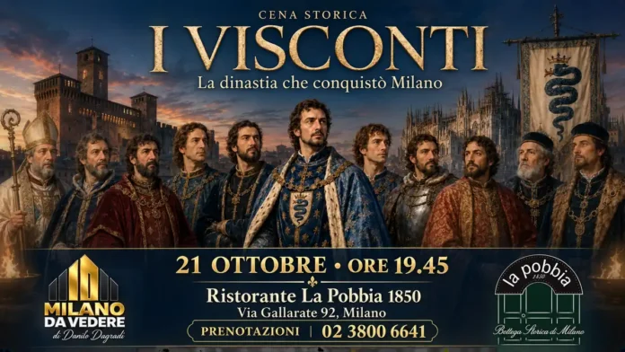 Locandina della Cena Storica sui Visconti alla Pobbia 1850 di Milano, il 21 ottobre 2026