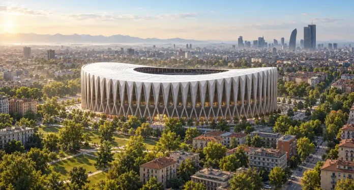 Rendering del Generali Stadium, il nuovo stadio di Milan e Inter progettato per l’area di San Siro
